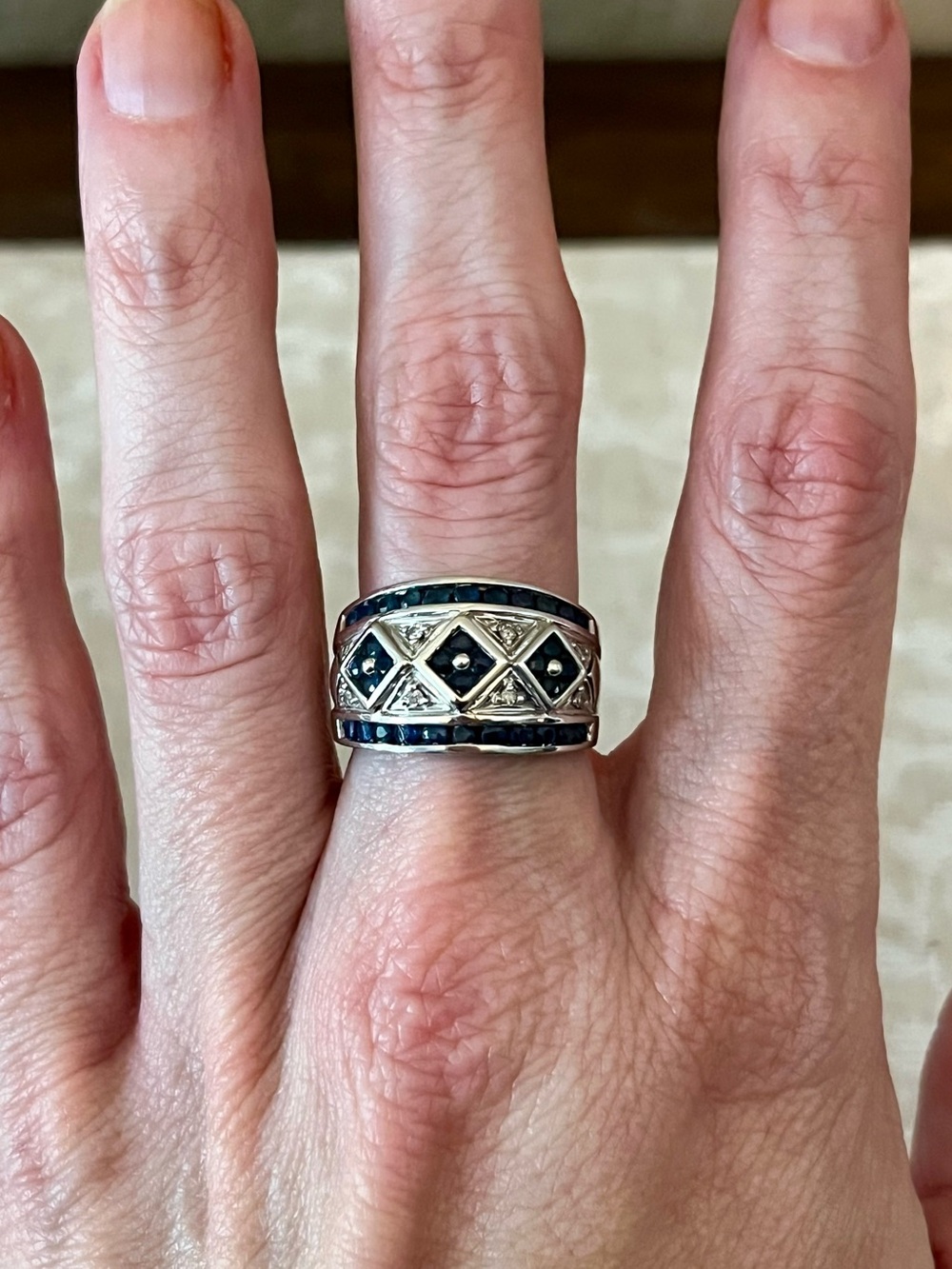 Alwand Vahan Vintage 14K White Gold Blue Sapphire & Diamond Ring